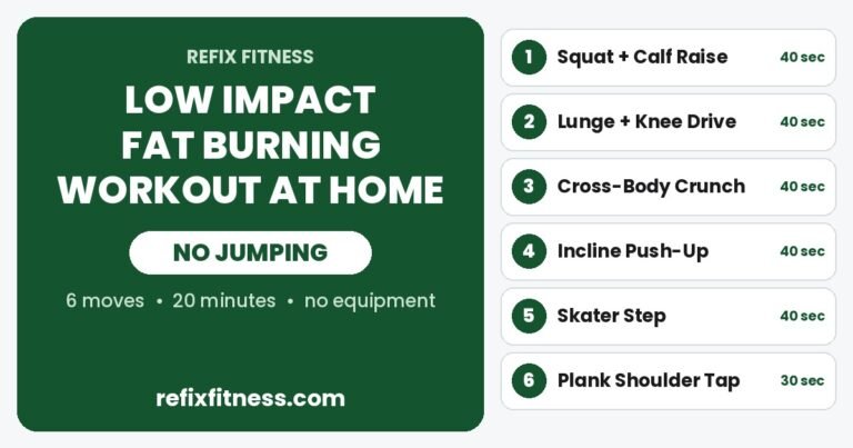 Low impact fat burning workout at home with no jumping: 6 beginner moves in 20 minutes